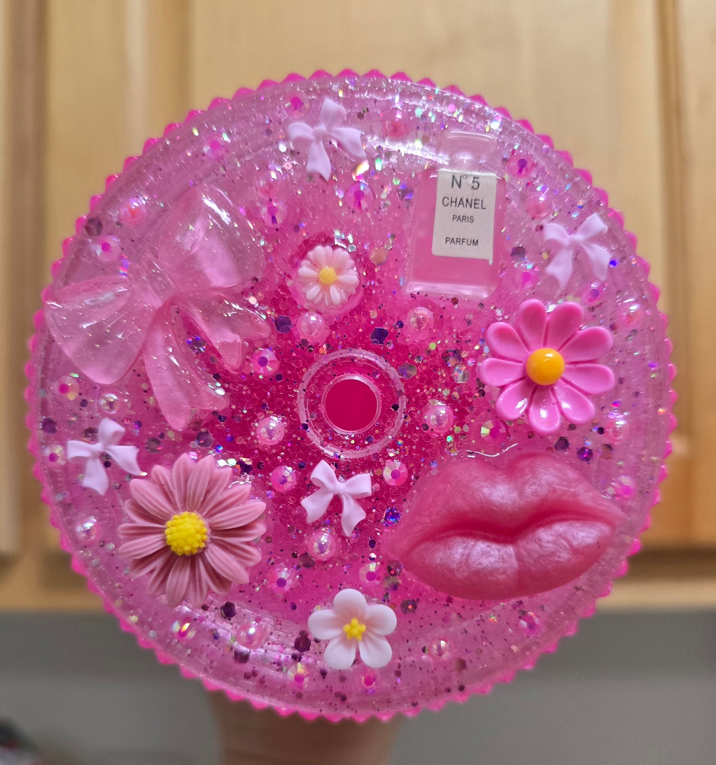 Magic Mica Marie cup 24oz with decorated lid.