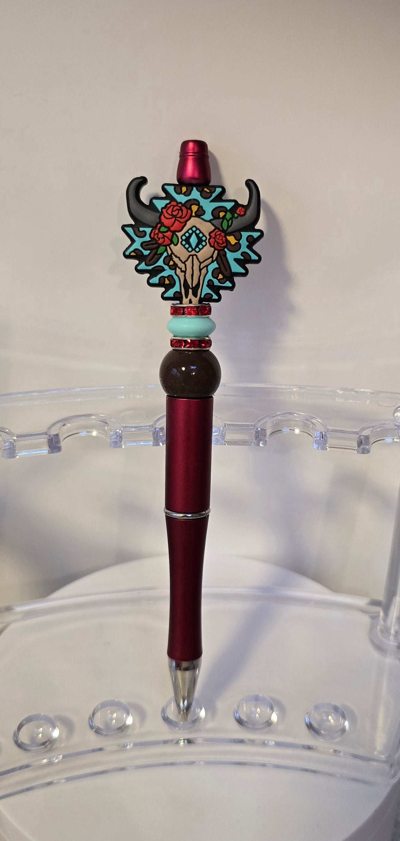 Turquoise/Red bull skull Pen