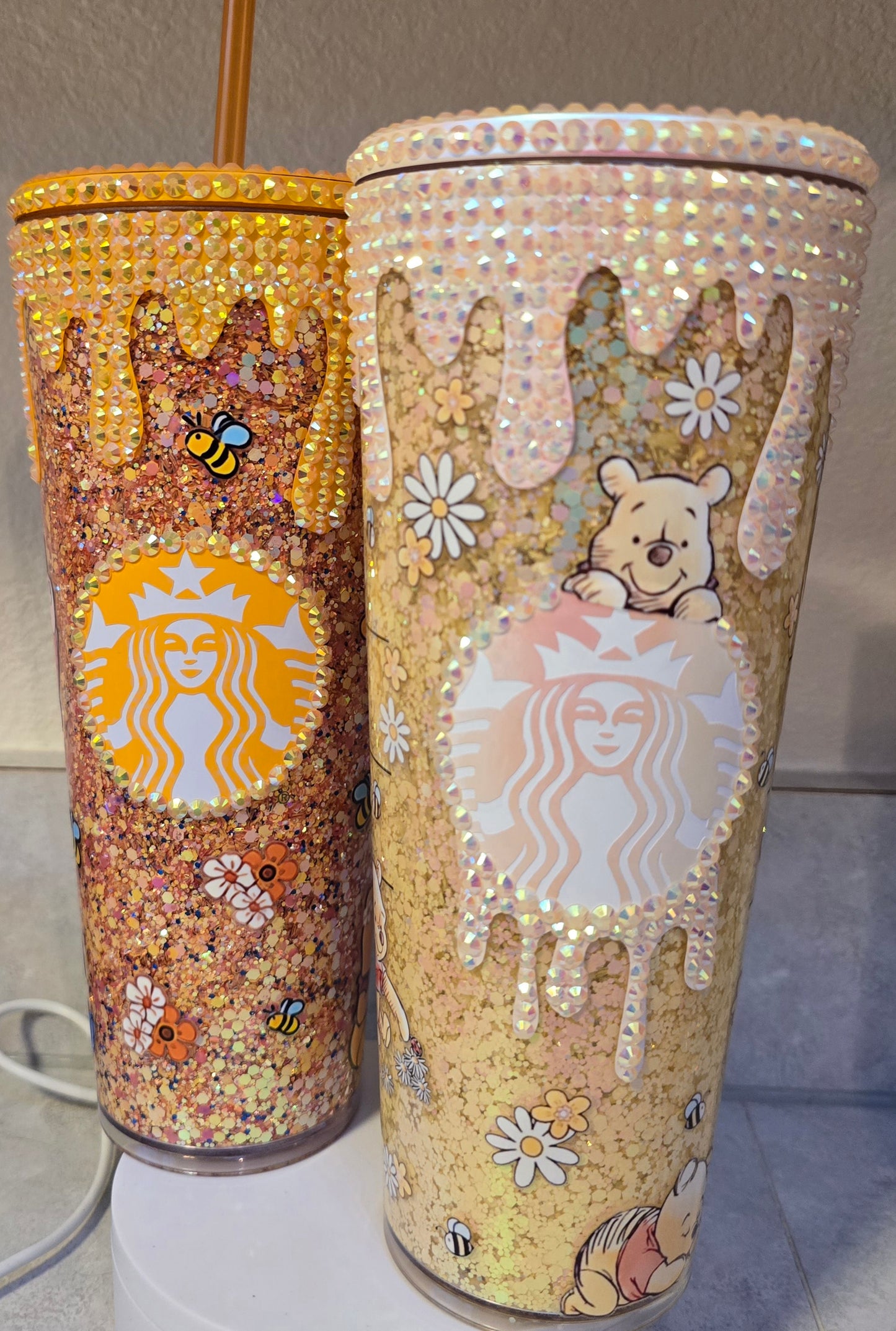 24oz SB cup with bling drip and bling lid