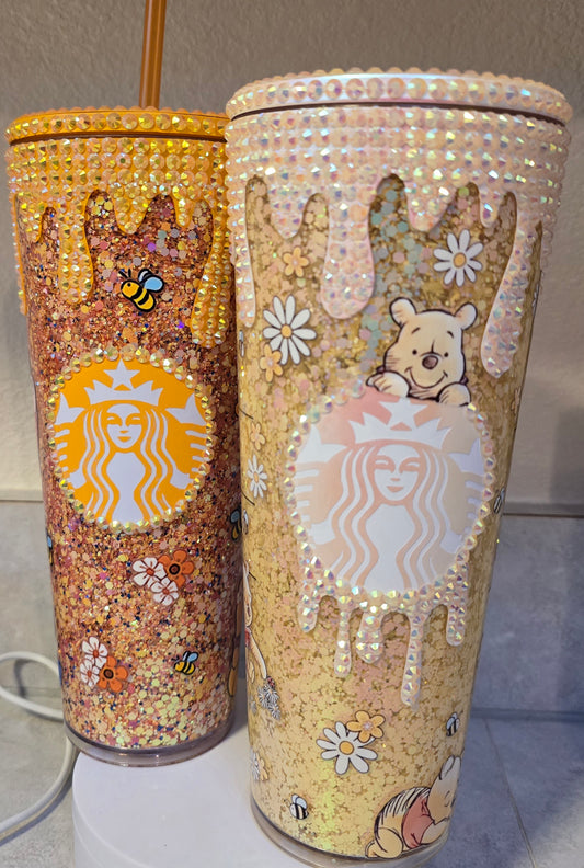 24oz SB cup with bling drip and bling lid